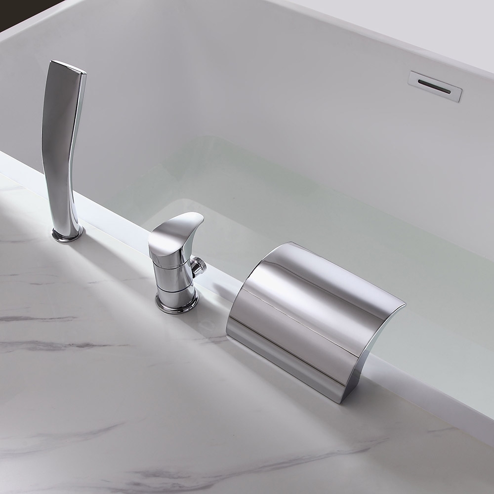 Victoria Deck Mount Single Handle Waterfall Roman Tub Faucet with Handheld Shower in Polished Chrome window image