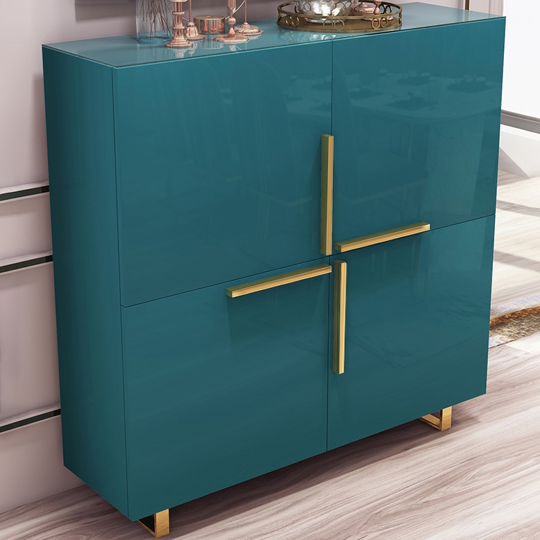 47" Green Sideboard Buffet 4 Doors Accent Cabinet with Storage Shelves Gold Stainless Steel window image