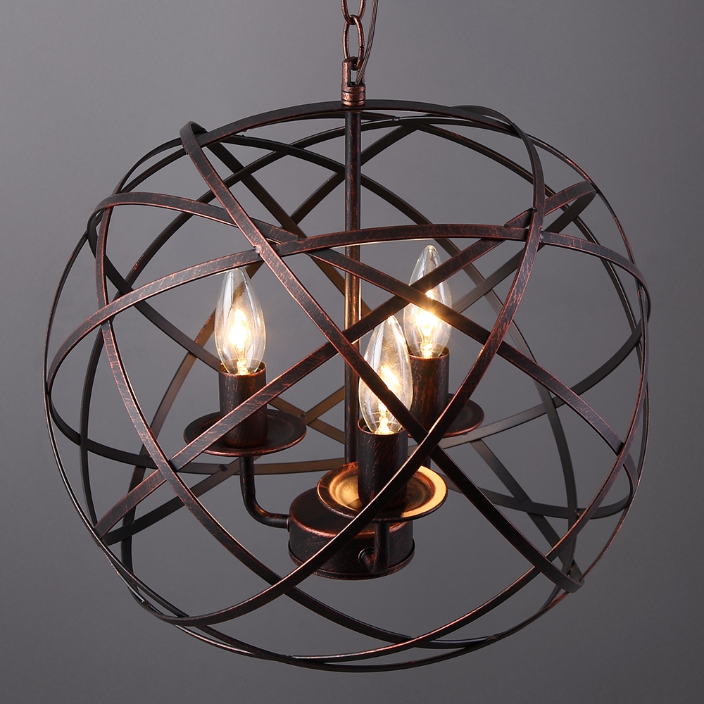 Industriële Loft Geometrische 3-licht Globe kroonluchter Antieke koperen kaars stijl kroonluchter Vensterafbeelding