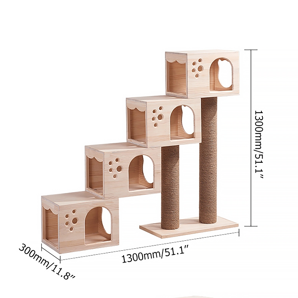 1300mm Multilevel Cat Tree Condo Pine Wood Cat Step Sisal Scratch Post window image