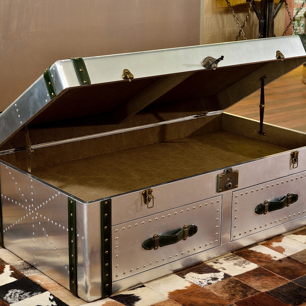 Aviator Coffee Table with Drawers & Storage Flip Top Accent Table