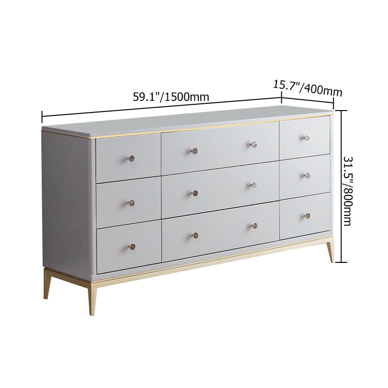 1500mm Grey Cabinet Bedroom Dresser with 9 Drawers in Gold window image