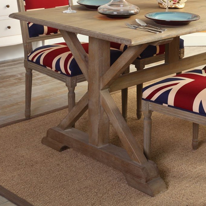 Farmhouse Rustic 64" Rectangular Oak Dining Table in Natural Color ...