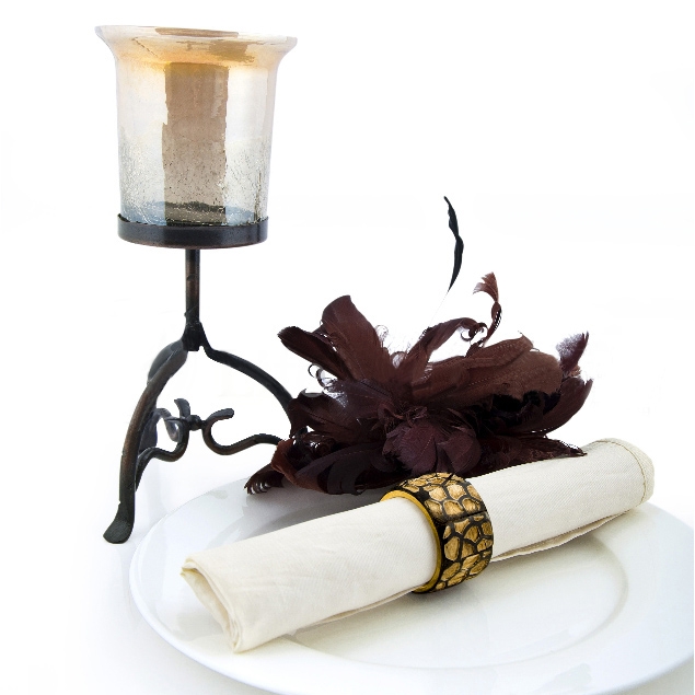 Vintage Round Wood Napkin Rings Handmade Gold & Black Napkin Ring Holder for Dining Room Set of 6 window image