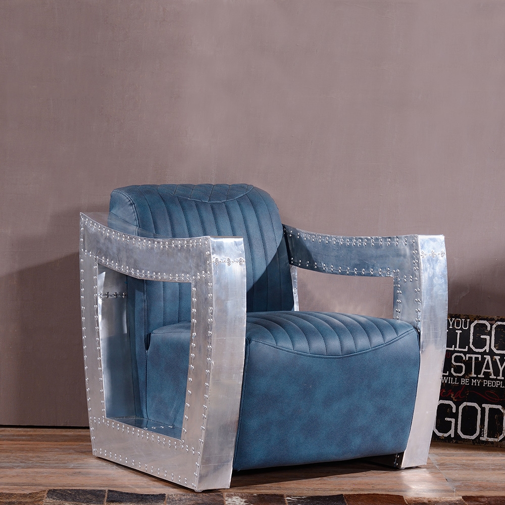 Industrial Accent Chair Leather Upholstered Accent Chair with Metallic Armrest window image