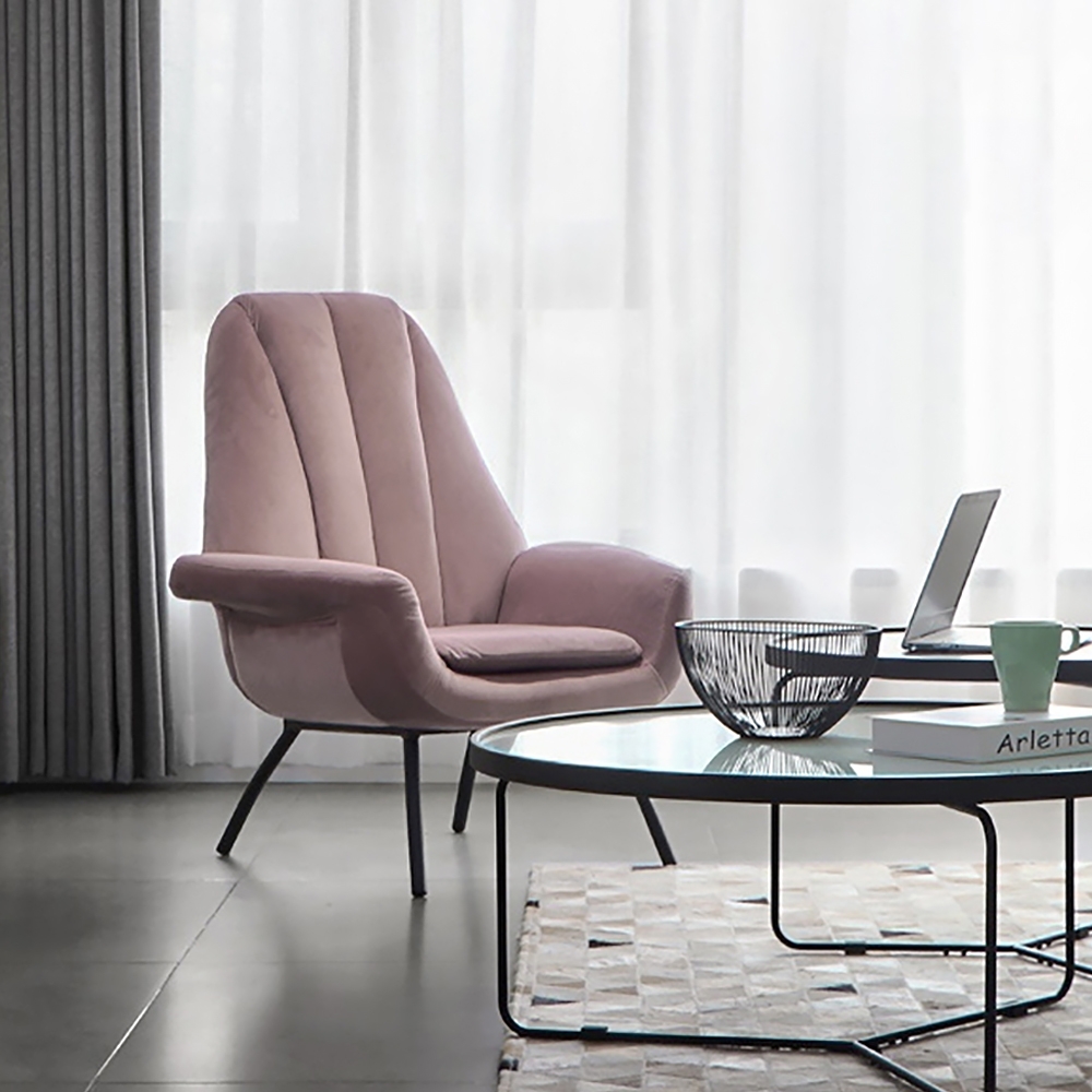 Modern Accent Chair Pink Velvet Upholstered Accent Chair window image