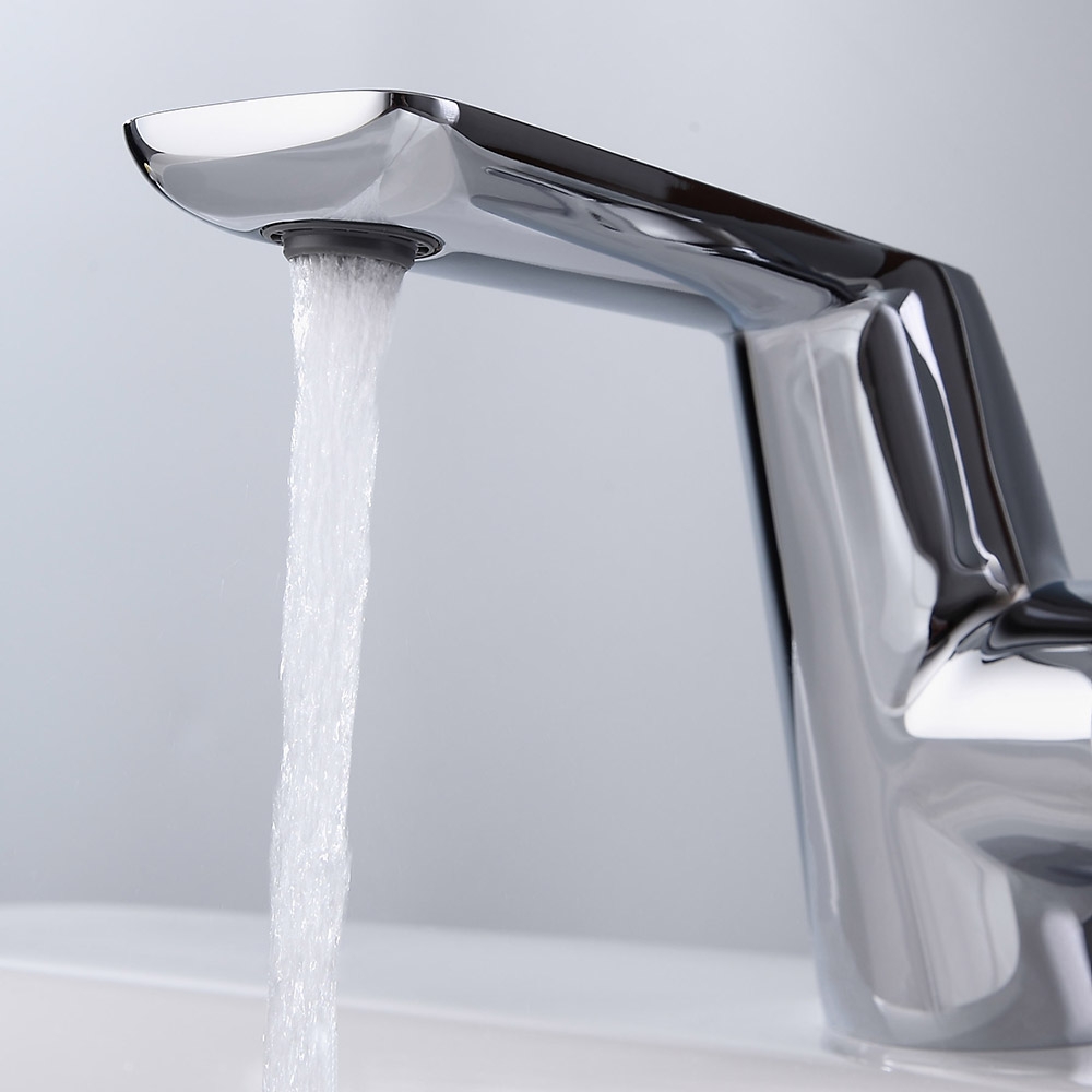 Modern One Hole Single Handle Brass Bathroom Basin Tap in Polished Chrome Solid Brass window image