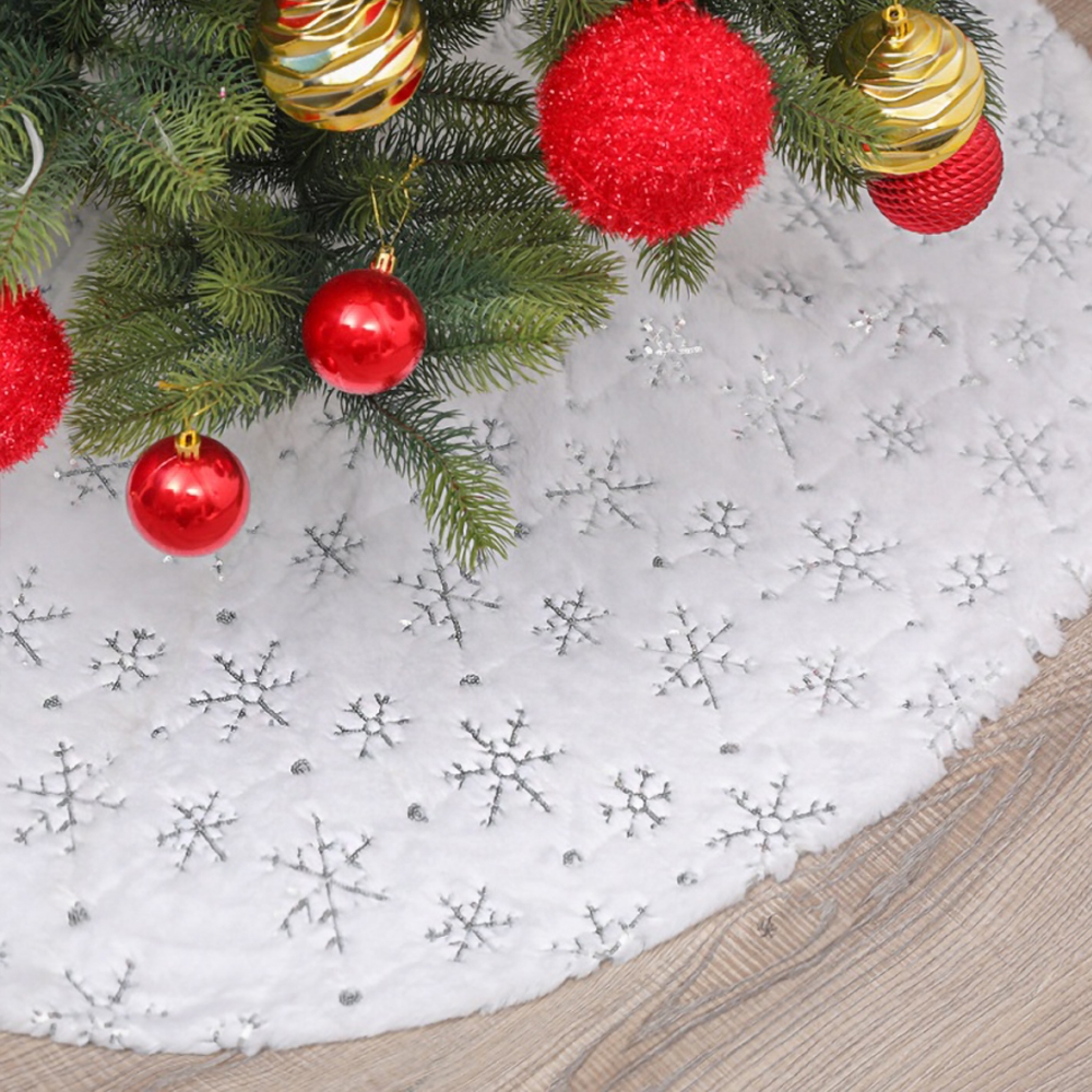 Christmas Decoration Tree Skirt Christmas Tree Foot Carpet with Silver Snowflake Sequins window image