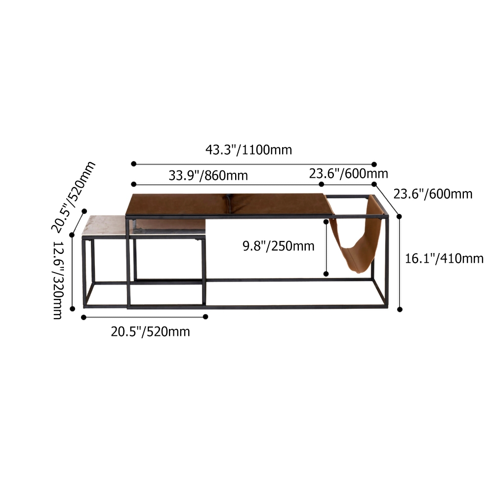 Modern Nesting Coffee Table with Storage 2-Piece Tempered Glass Tabletop window image