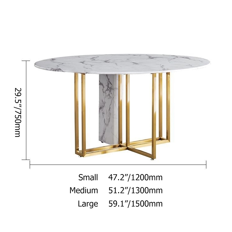 Modern Luxury 59" Round Dining Table with Faux Marble Top & Metal Base Large in Brushed Gold window image