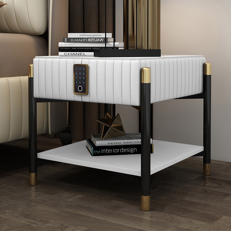 White Upholstered Bedside Table 1-Drawer Nightstands with Electronic Lock window image