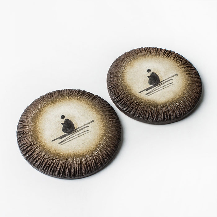 Round Handmade Ceramic Coasters Brown & Beige Drink Coasters Meditation Set of 4 window image