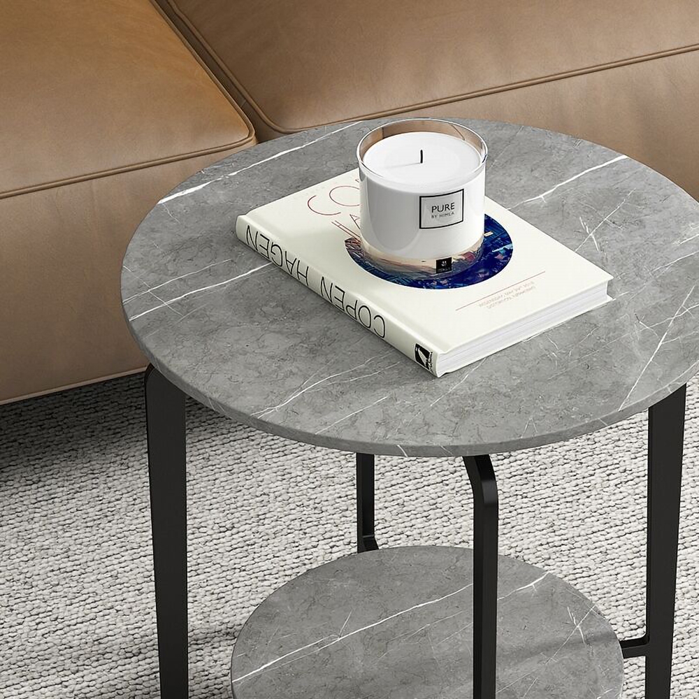 Round 2-Tiered End Table with Storage Sintered Stone Top Side Table window image