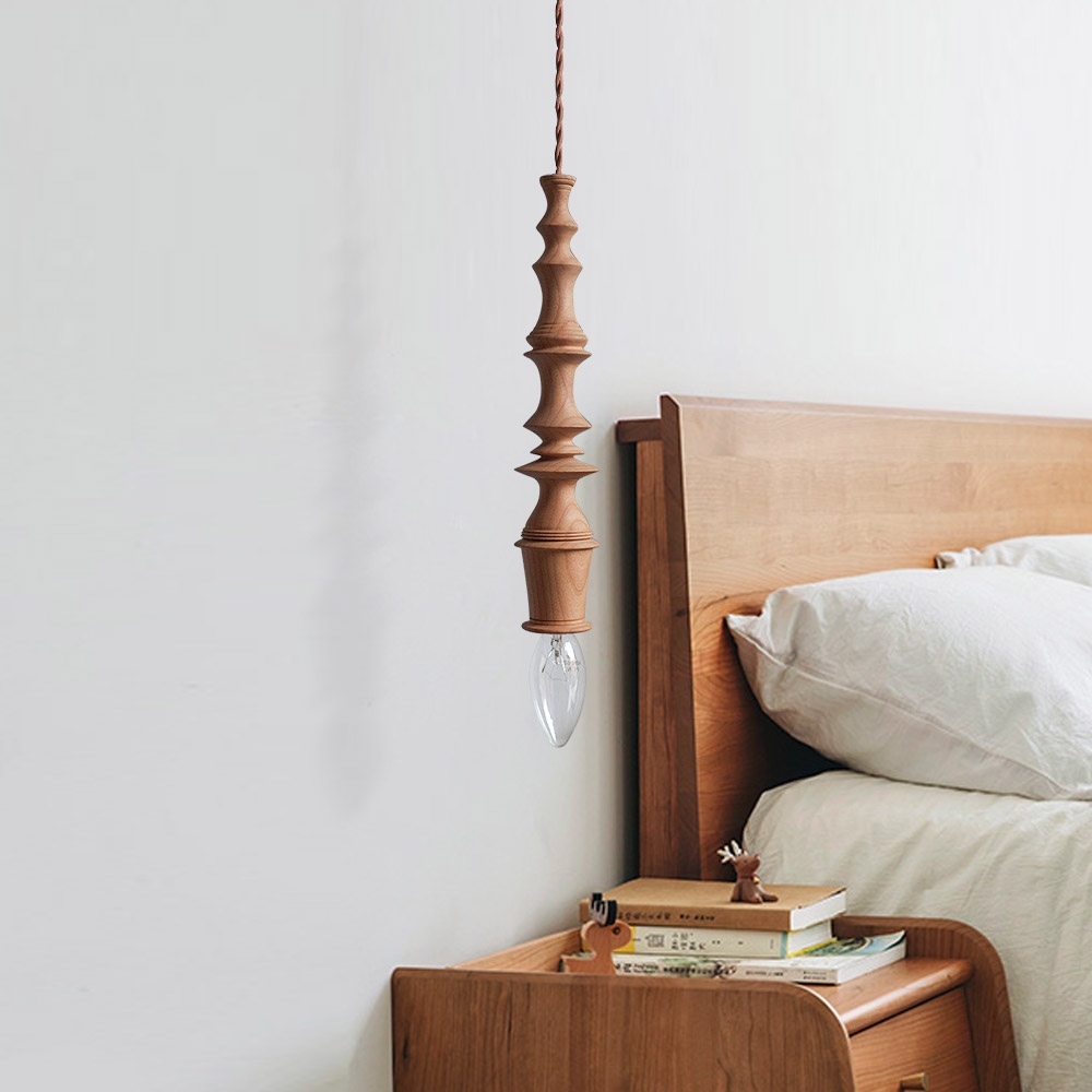 Wood Pendant Light Stylish Mini 1-Light Walnut Style D window image
