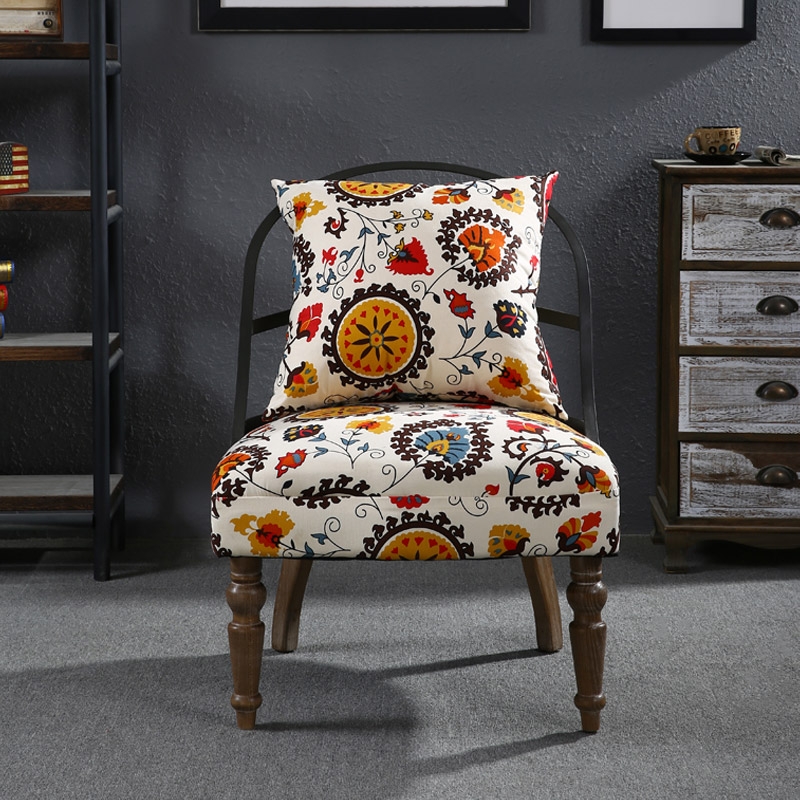 Retro Industrial Geometric Chair Armless Cocktail Chair Colorful Soft Fabric Slipper Chair with Back Pillow Style F window image