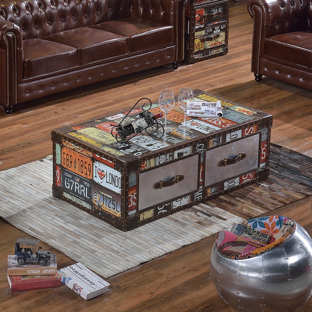 Retro Style Coffee Table with Drawers Rectangular Accent Table window image