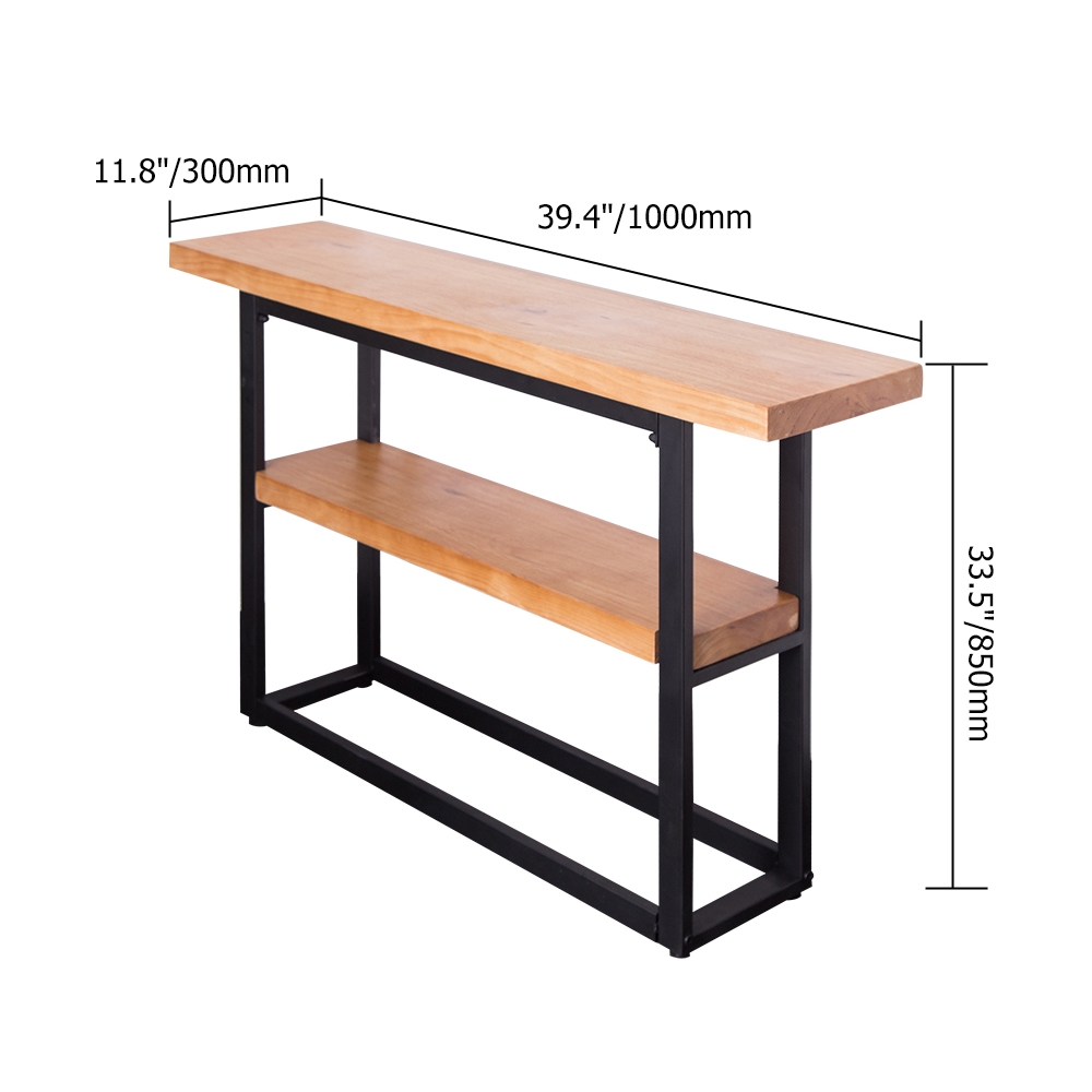 1000mm Retro Narrow Wooden Console Table with Shelf Metal in Black Finish window image