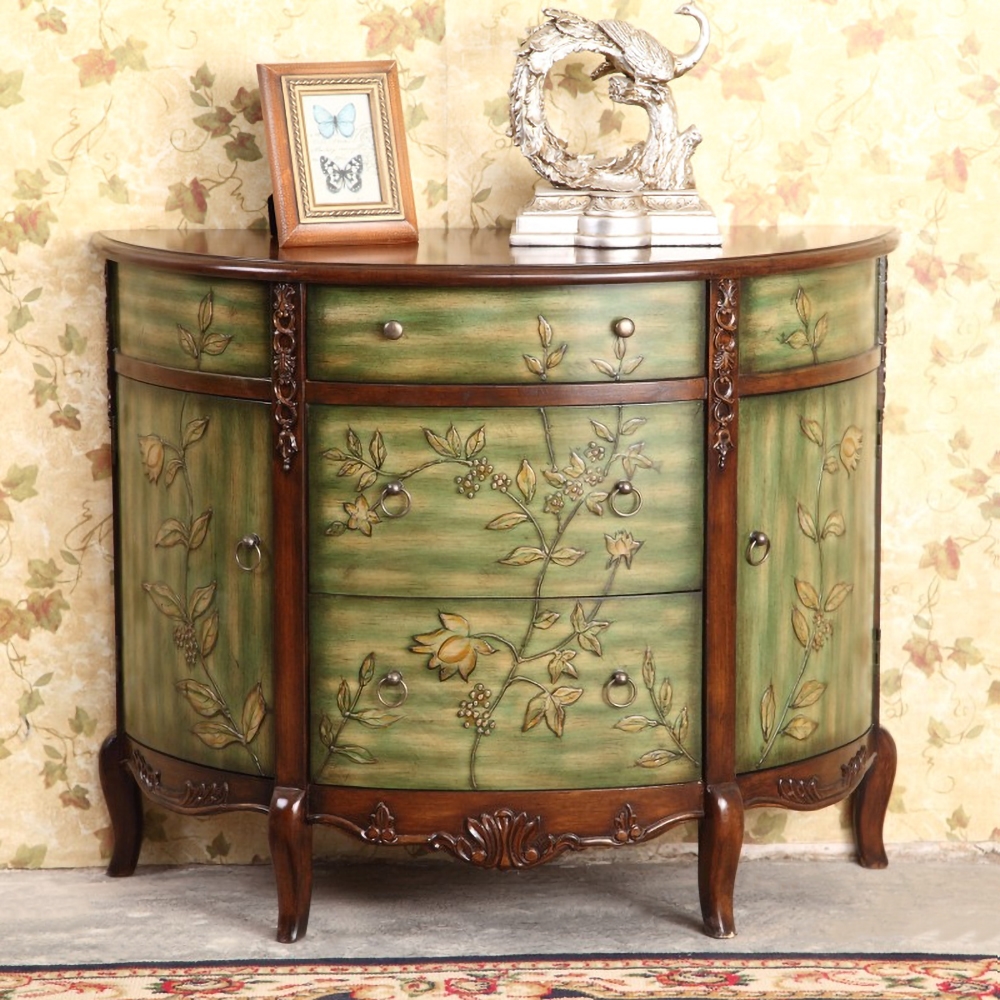 1067mm Distressed Semicircle Cabinet Embossed Surface with Drawers & Doors & Shelves window image