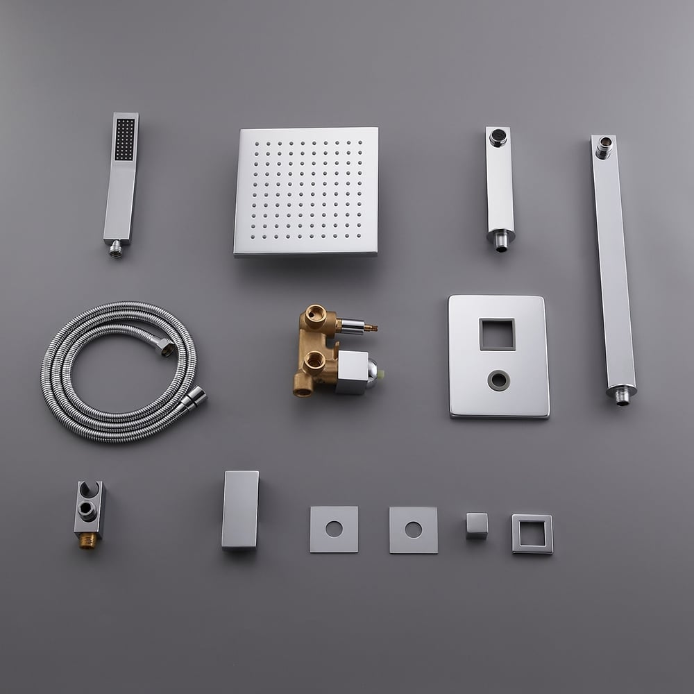Dree Solid Brass Wall Mounted 16" Square Rainshower Handshower and Tub Spout Shower Combo Set in Polished Chrome window image
