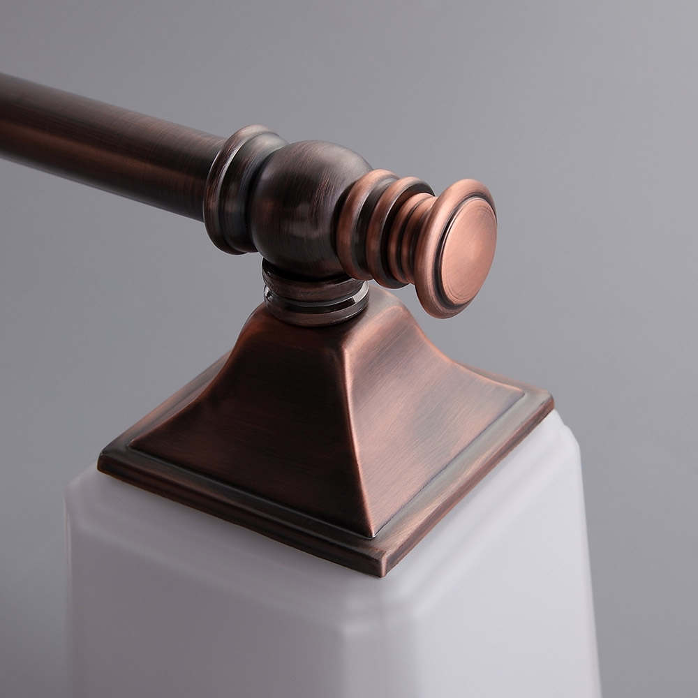 Retro Classic Antique Copper White Glass Square Shade 3-Light Indoor Lighting Bath Vanity Light window image