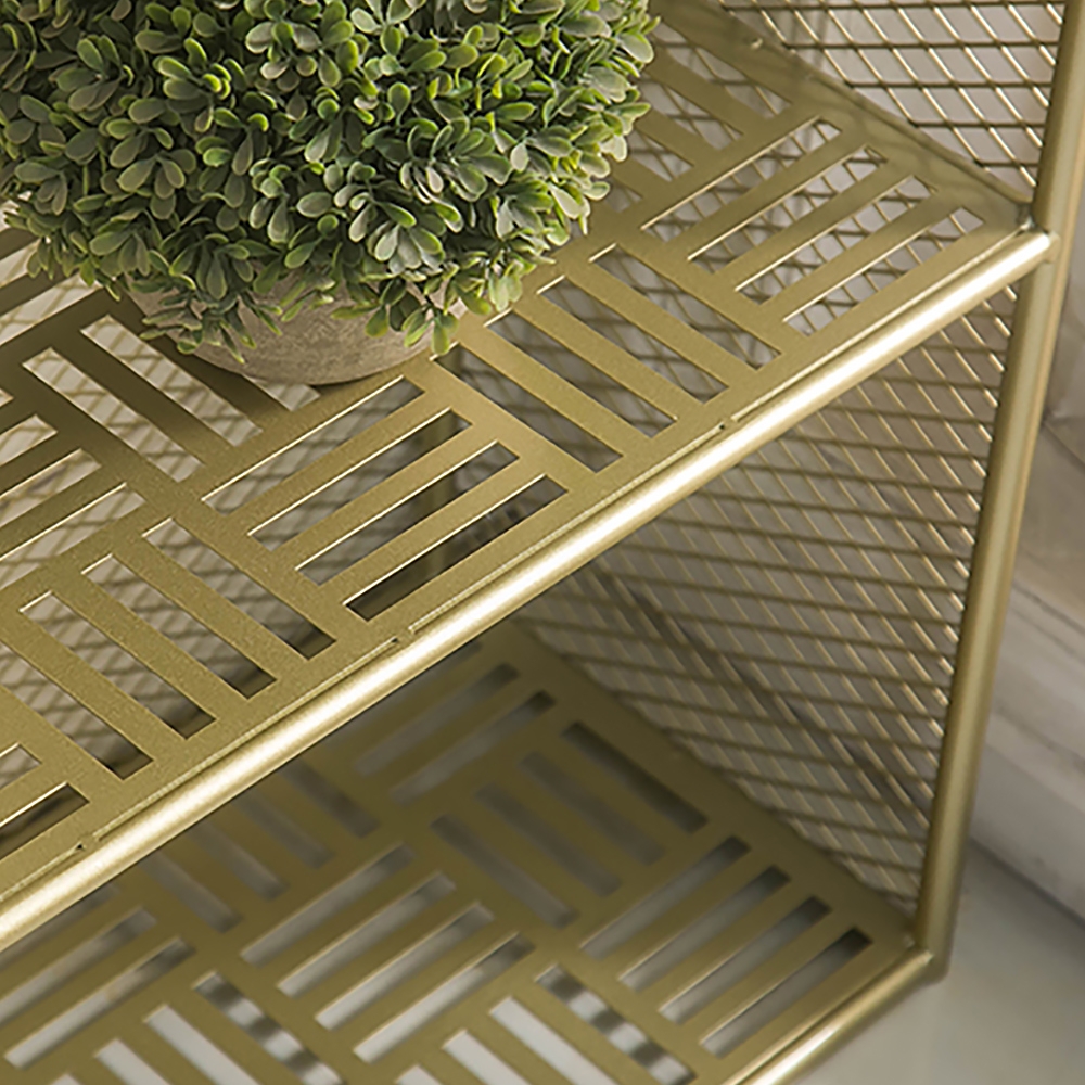 Contemporary Metal Mesh 3-Tier Etagere Bookshelf in Gold window image