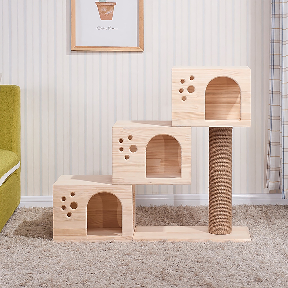 1300mm Multilevel Cat Tree Condo Pine Wood Cat Step Sisal Scratch Post window image