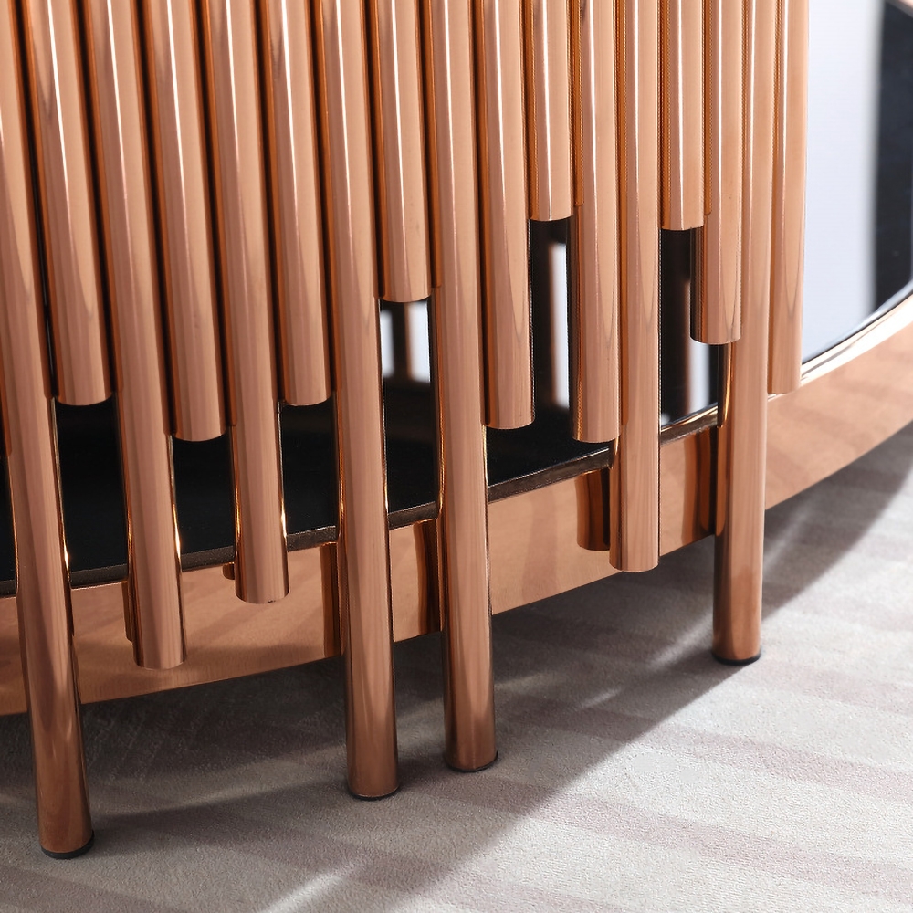 Black Modern Round Coffee Table Glass Top with Storage window image