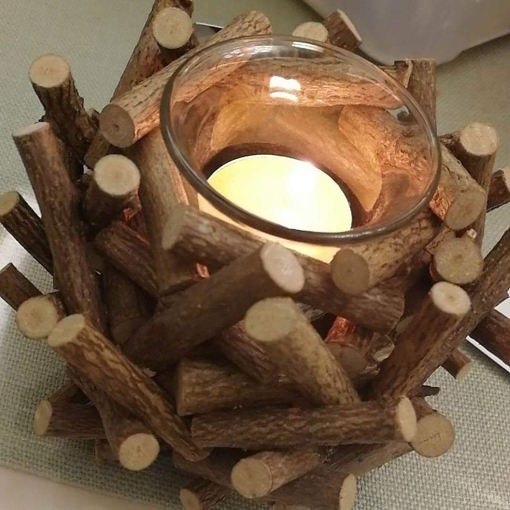 Vintage Rustic Style Solid Wood Decorative Candleholder Multi Twigs Bird Nest Shape Glass Tealight Holder Set of 3 window image