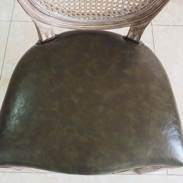 French Farmhouse Wood Dining Chairs Cane Back Dining Chair Faux Leather Upholstered Dining Chair window image