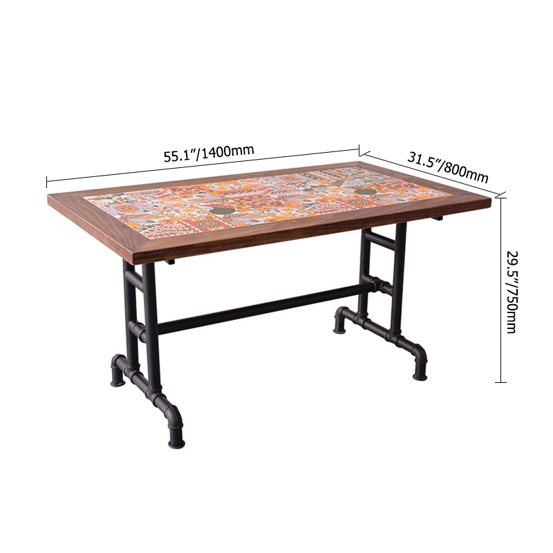 Industrial Retro Pipe 55" Rectangular Dining Table Wood & Metal Dining Table Colorful Pattern window image