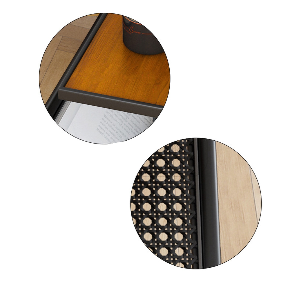 Modern Black Side Table with Storage Wooden Top End Table window image