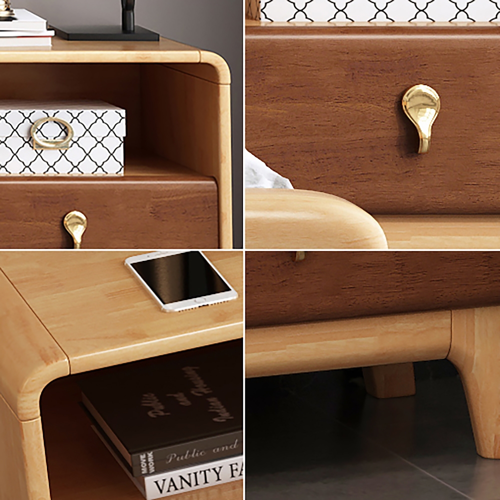 Modern Cottage Bedroom Nightstand 1-Drawer Natural Bedside Table window image