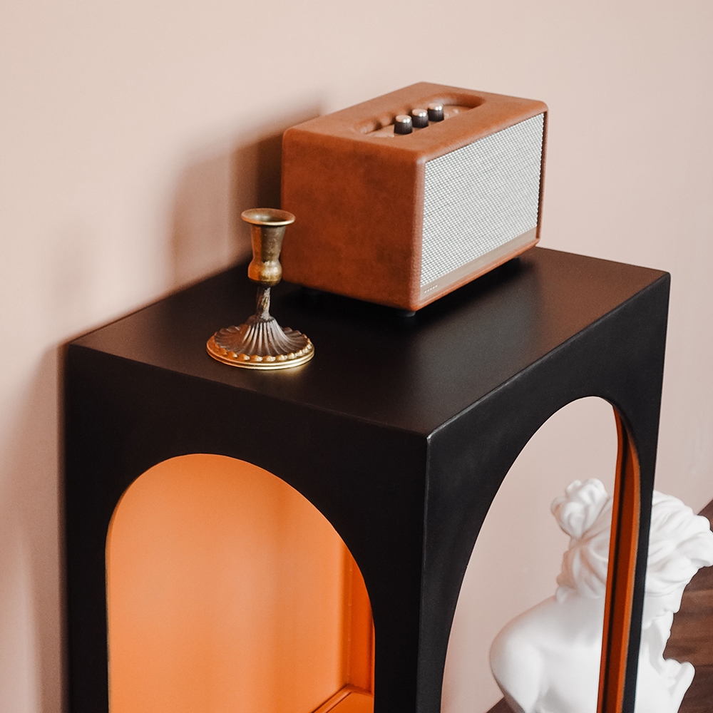 Black & Orange Modern End Table with Storage 2- Tiered Side Table window image