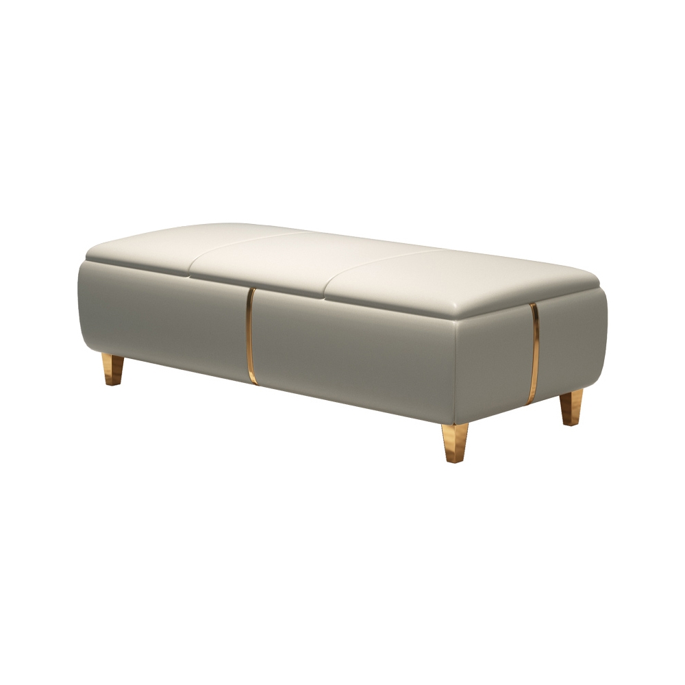 Modern Entryway Bench Beige Faux Leather Upholstered Ottoman Bench for End of Bed window image