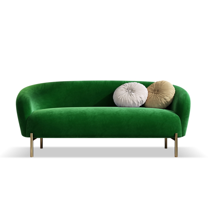 Modern Mid Century 75" Green Velvet Upholstered Sofa 3-Seater Gold Legs Living Romm Sofa Pillows Included window image
