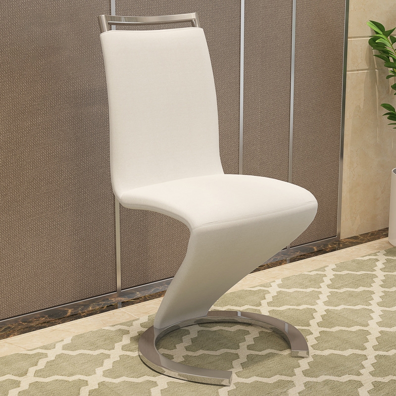 Modern White Faux Leather Upholstered Casual Dining Chair Metal Frame Z-Shaped Set of 2 window image