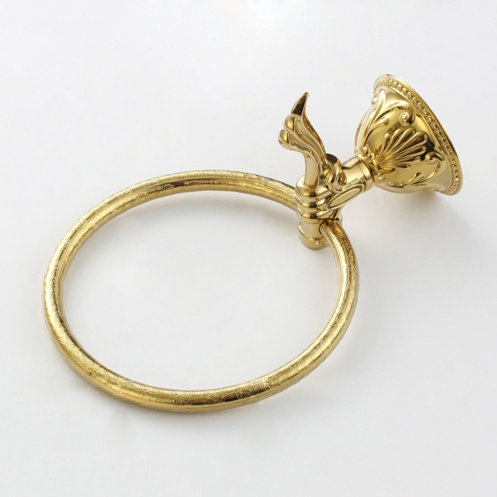 Atre Luxury Round Wall Mounted Single Towel Ring for Bathroom in Gold Finish Solid Brass window image