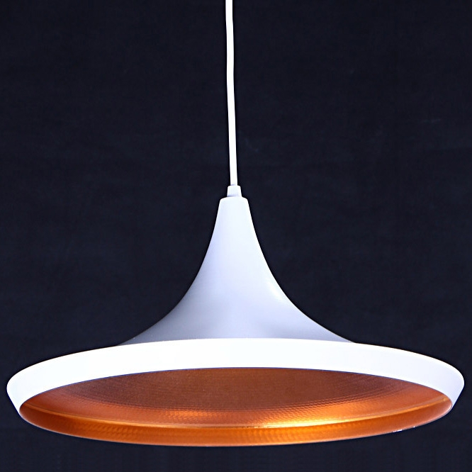 Modern Aluminum Geometric Form Wide Single-Light Hanging Pendant Light Fixture in White window image