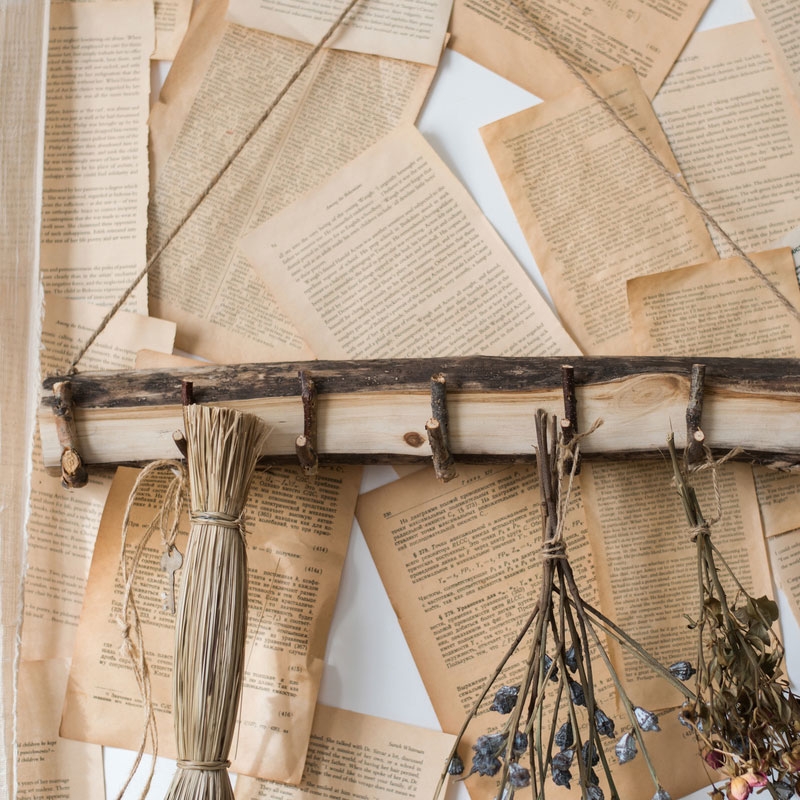 Rustic Style Wall Mounted Decorative Natural Wood Coat Rack with 7 Twig Hooks & Hanging Hemp Rope window image