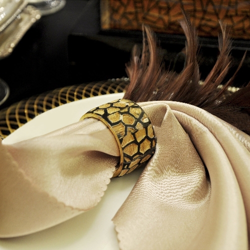 Vintage Round Wood Napkin Rings Handmade Gold & Black Napkin Ring Holder for Dining Room Set of 6 window image