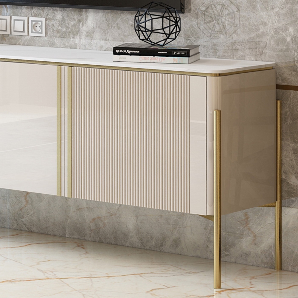 Off White Modern TV Stand with 4 Doors & 2 Shelves for TVs up to 80" in Gold window image