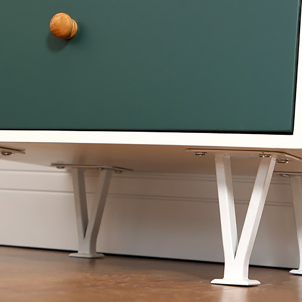 Modern Cabinet 5 Drawers Wood Cabinet Geometrical Cabinet Accent Cabinet-White window image