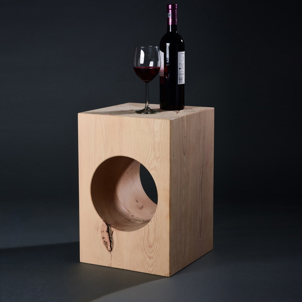 Modern Natural Rectangular Side Table with Storage Pine Wood End Table window image