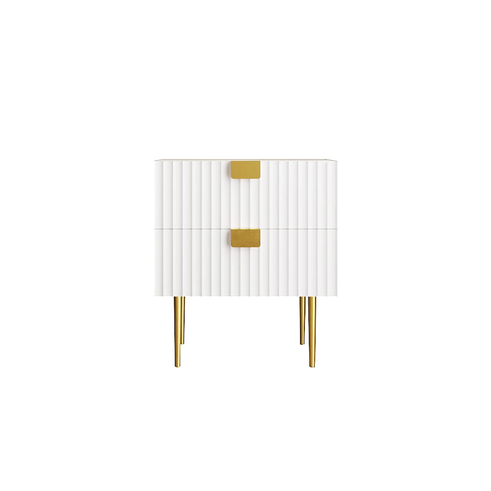 White Modern 2 Drawers Bedroom Nightstand Bedside Table Stainless Steel Base window image