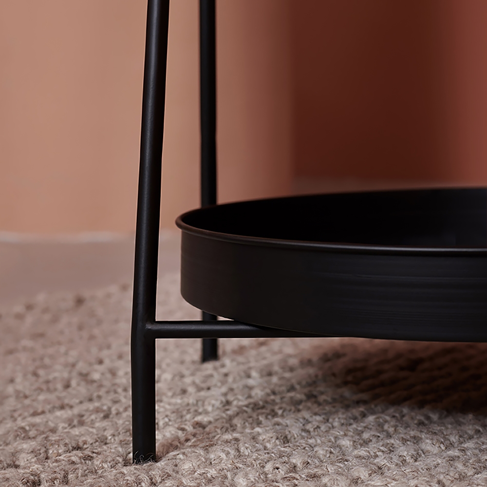 Modern Round End Table for Living Room with Storage MDF&Metal Black window image