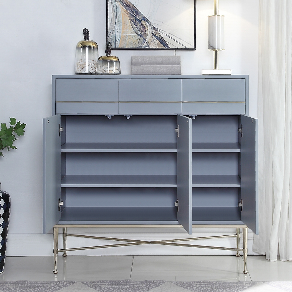 Modern Blue Cabinet Rectangular Sideboard Buffet with Doors & Shelves & Drawers in Gold window image