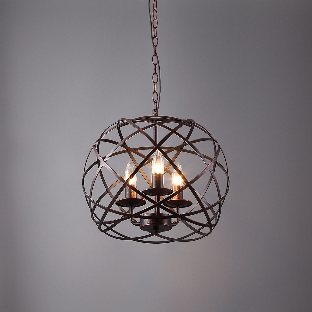 Industriële Loft Geometrische 3-licht Globe kroonluchter Antieke koperen kaars stijl kroonluchter Vensterafbeelding