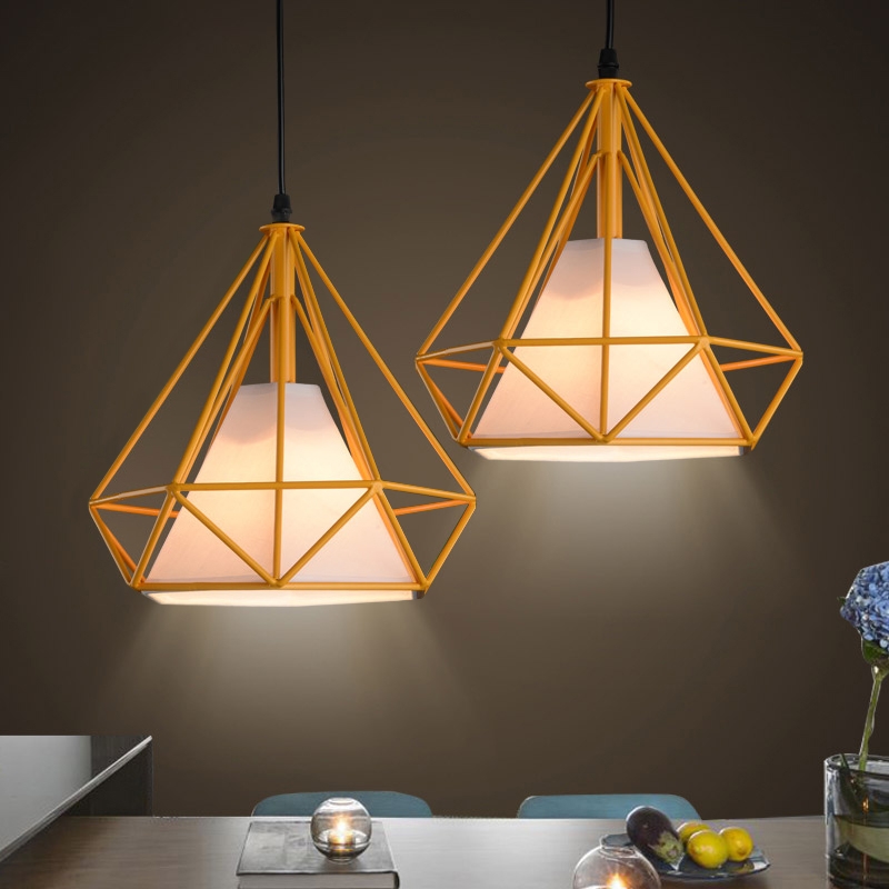 Pagoda Orange Metal Geometric Framework Pendant Light with White Fabric Shade window image