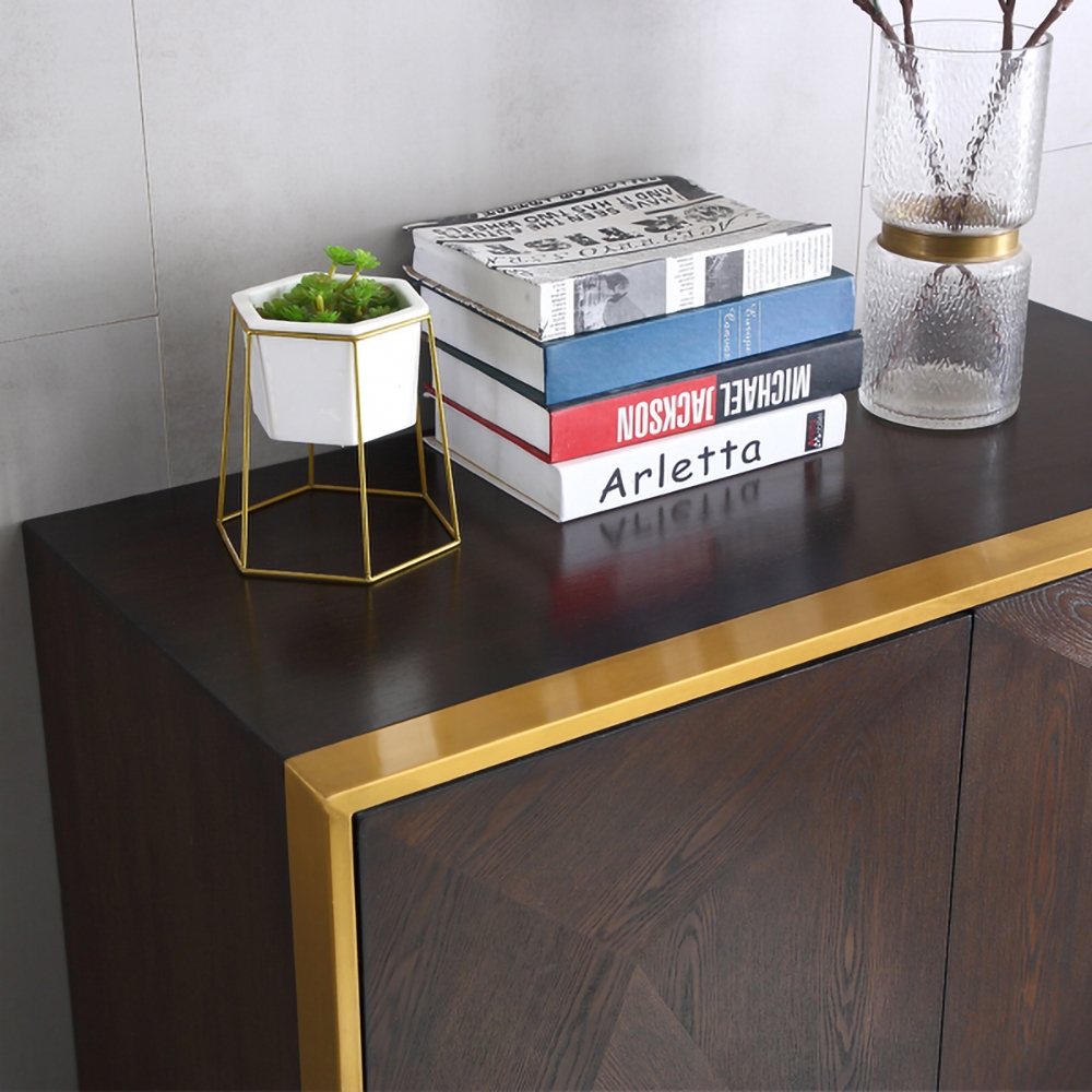 Modern Brown Sideboard Buffet with Doors&Shelves Kitchen Cabinet Gold Finish in Small window image