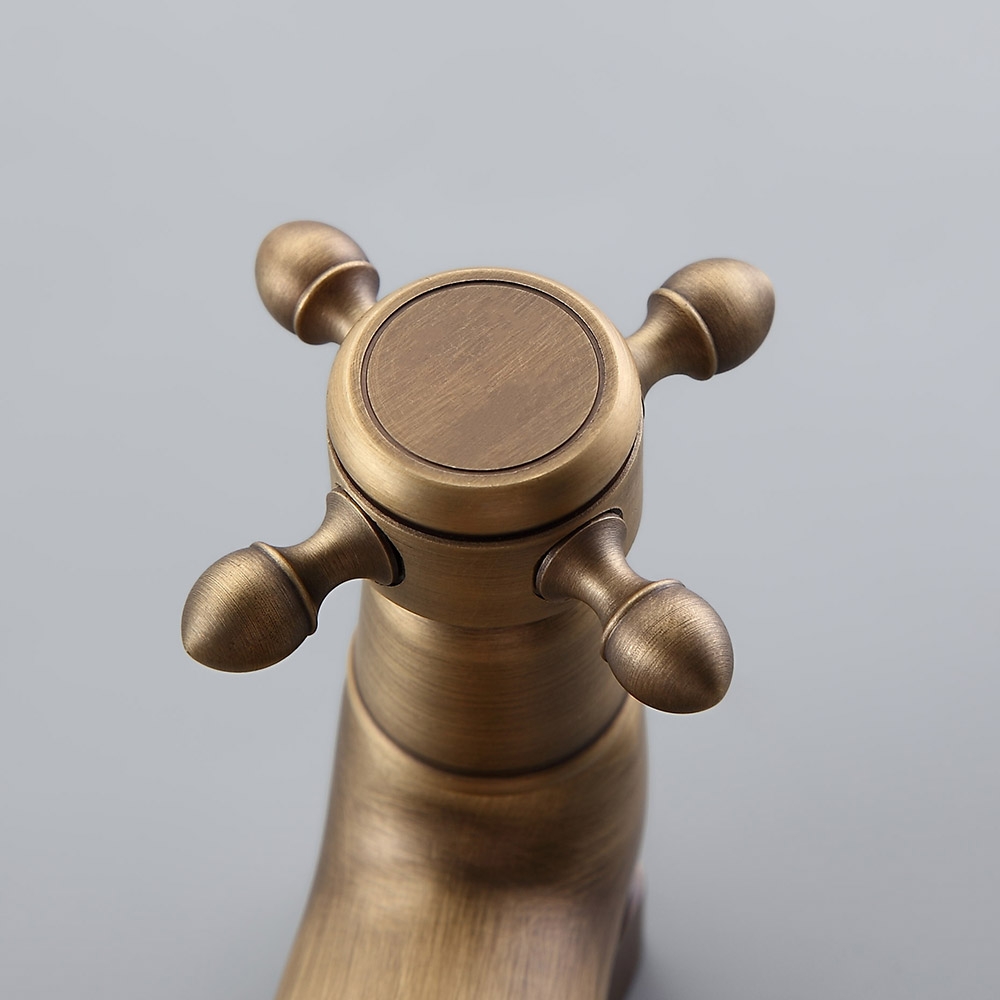 Montag Vintage Deck Mounted 2-Handle Antique Brass Tub Faucet with Hand Shower Solid Brass window image